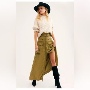 MINT Free People The Feeling Of Falling Olive Green Long Utility Maxi Skirt $168